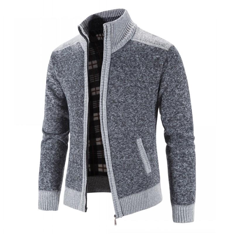 New Men&s Sweater Coat Fashion Patchwork Cardigan Men Knitted Sweater Jacket Slim Fit Stand Collar Thick Warm Cardigan Coats Men